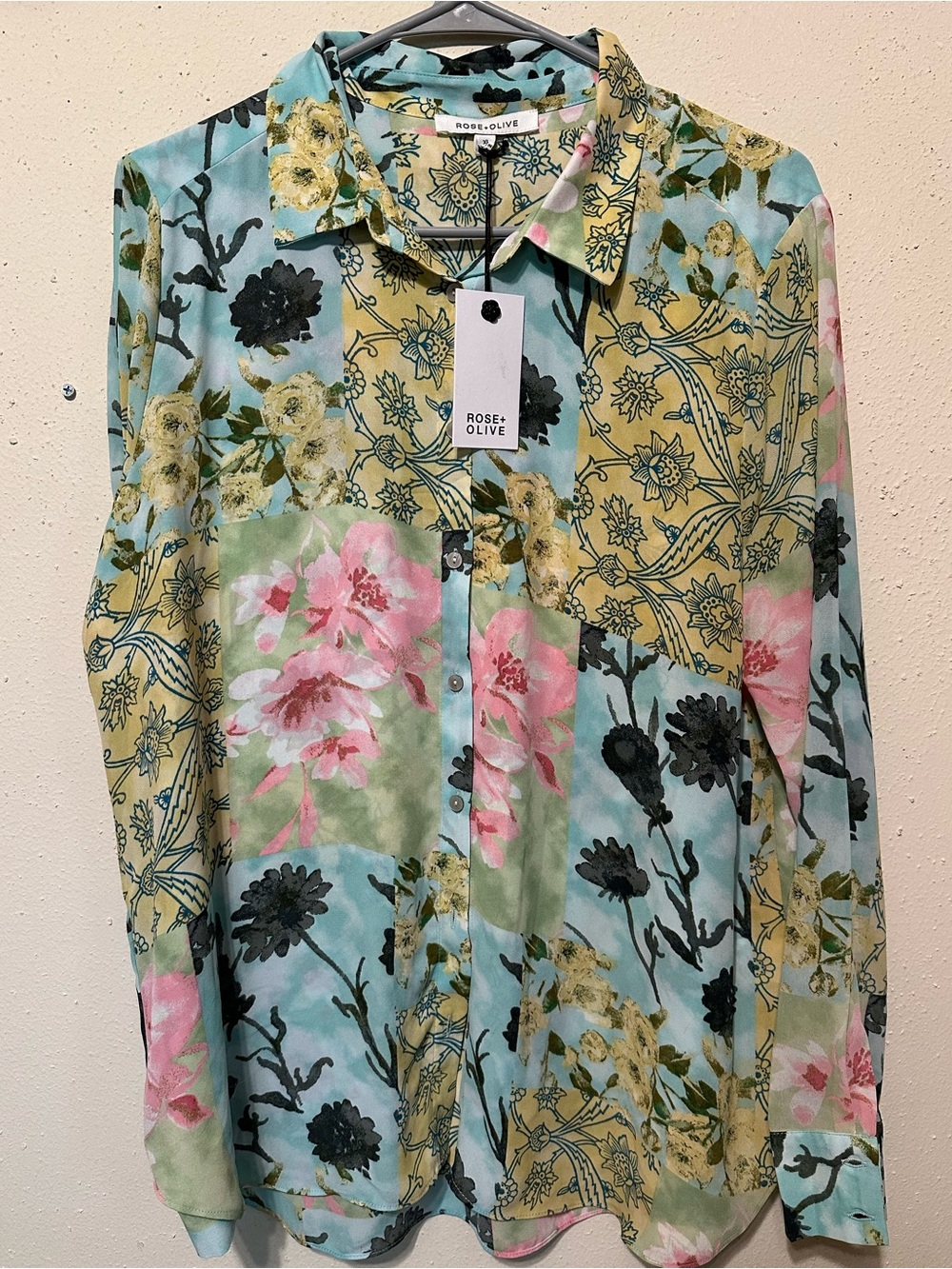 Rose + Olive Floral Patchwork Button-Up Shirt - Multicolor